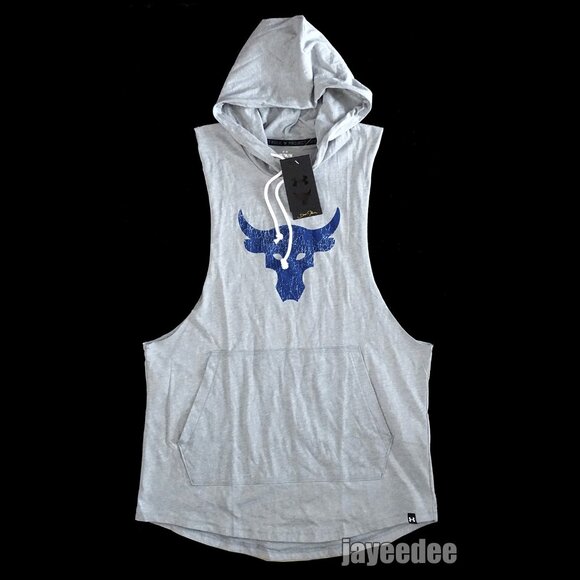 $50 UNDER ARMOUR PROJECT ROCK BSR BULL SLEEVELESS HOODIE 1376939-035 STEEL S - Picture 4 of 5